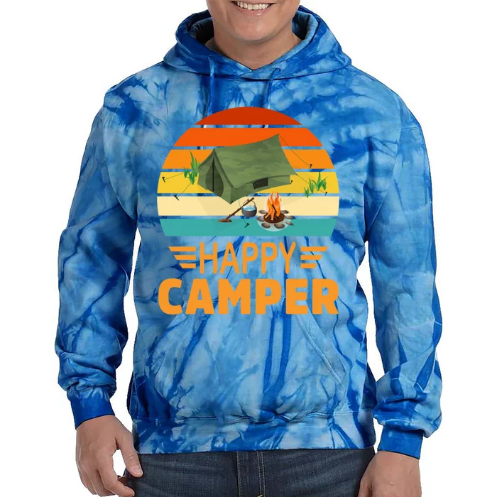 Happy Camper Camp Camper Camping Campfire Graphic Cute Gift Tie Dye Hoodie