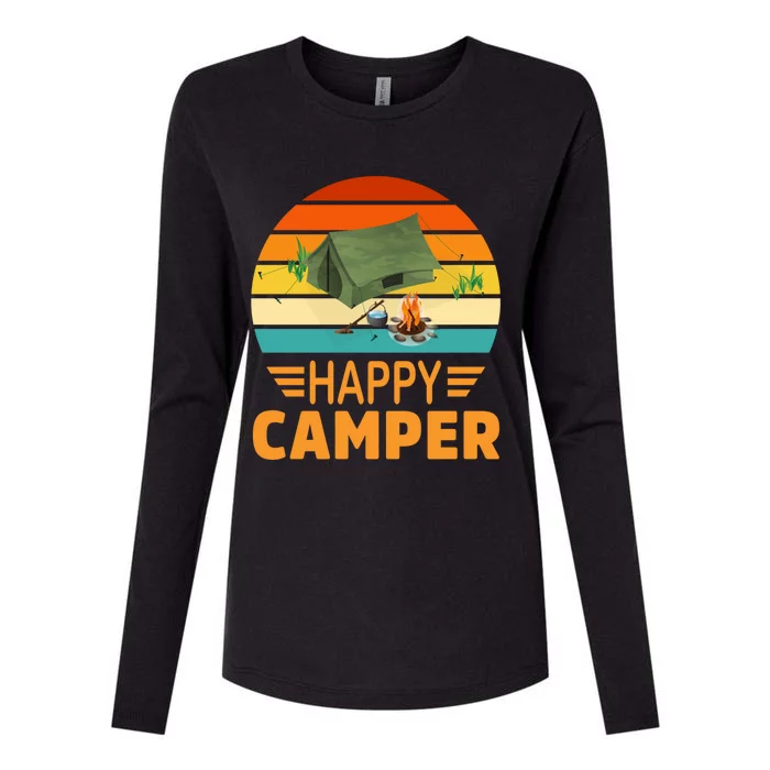 Happy Camper Camp Camper Camping Campfire Graphic Gift Womens Cotton Relaxed Long Sleeve T-Shirt