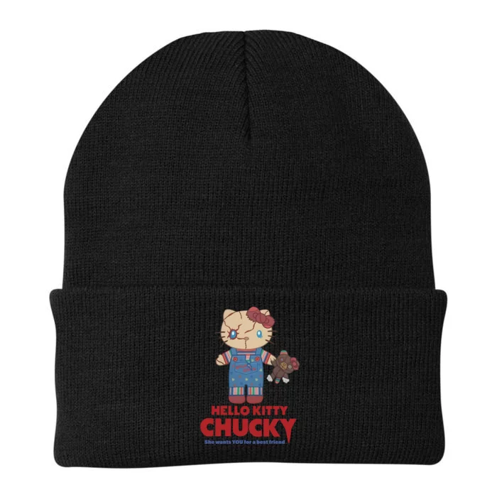 Hello Cute Cat Chucky She Wants You For A Best Friend Halloween Horror Knit Cap Winter Beanie