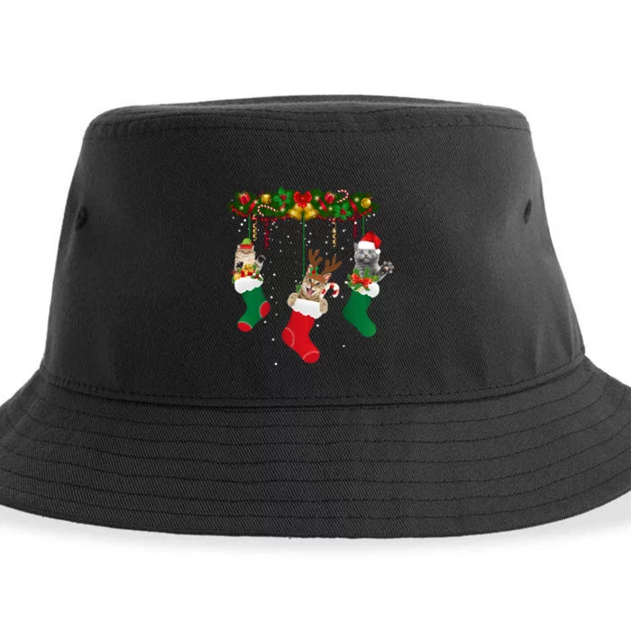 Hanging Cats Christmas Stockings Sustainable Bucket Hat