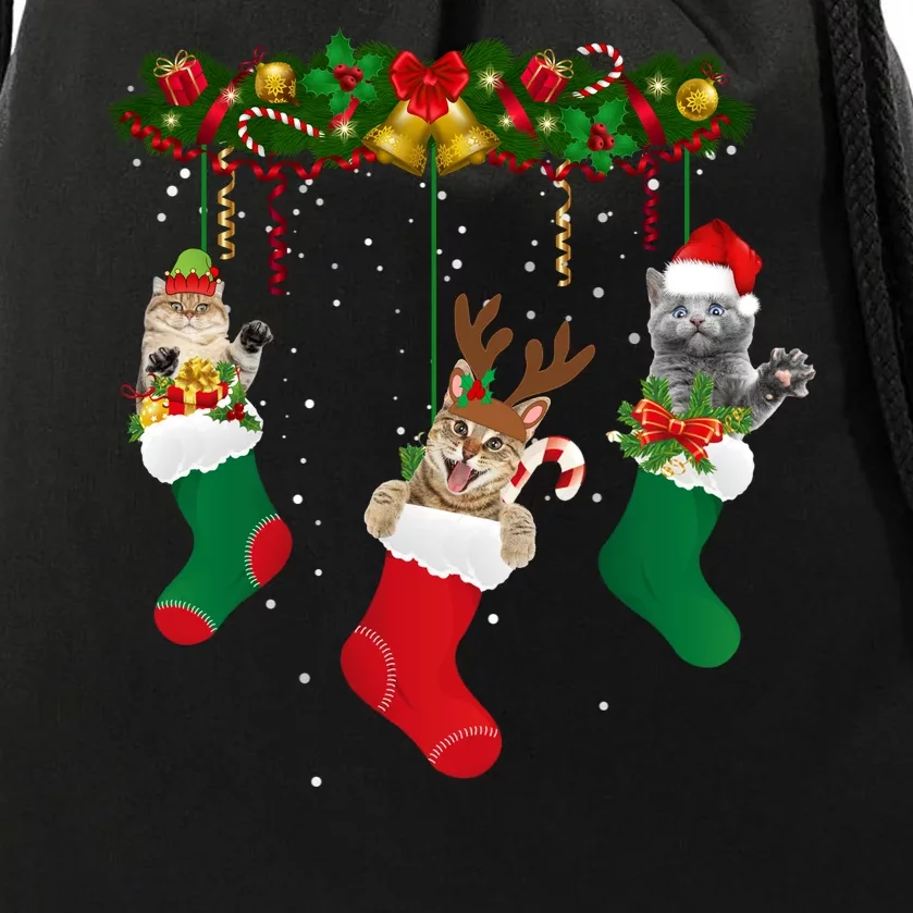 Hanging Cats Christmas Stockings Drawstring Bag