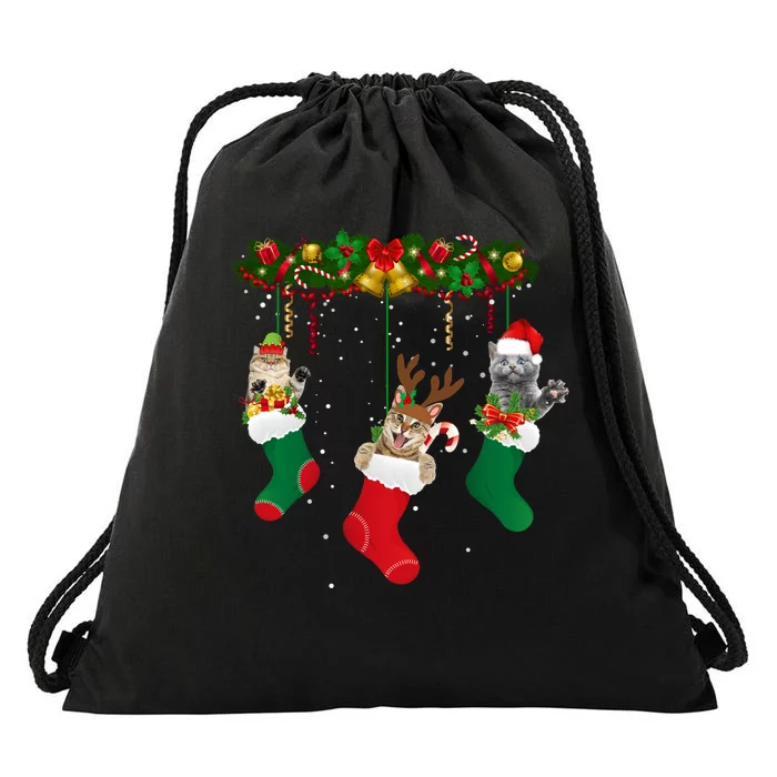 Hanging Cats Christmas Stockings Drawstring Bag