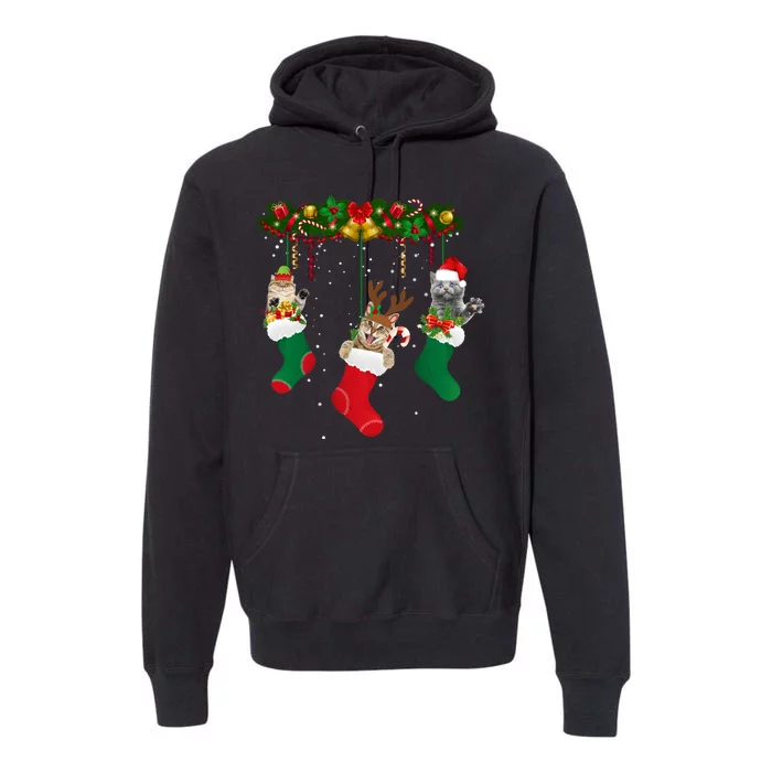 Hanging Cats Christmas Stockings Premium Hoodie