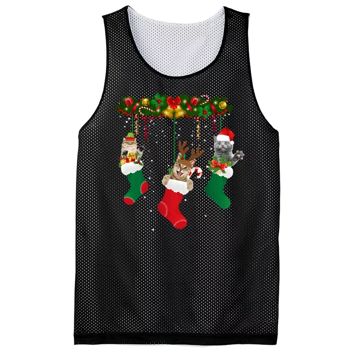 Hanging Cats Christmas Stockings Mesh Reversible Basketball Jersey Tank