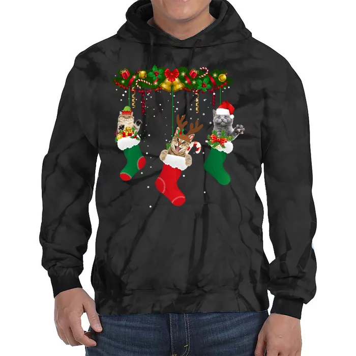 Hanging Cats Christmas Stockings Tie Dye Hoodie