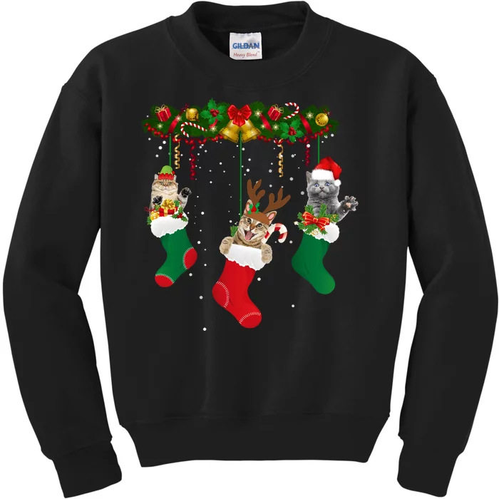 Hanging Cats Christmas Stockings Kids Sweatshirt