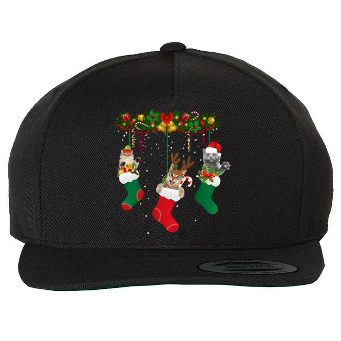 Hanging Cats Christmas Stockings Wool Snapback Cap