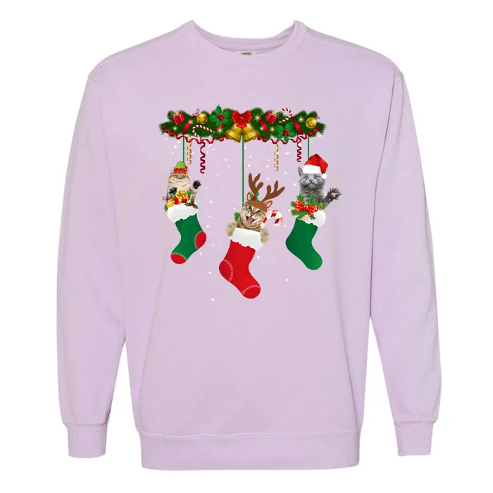 Hanging Cats Christmas Stockings Garment-Dyed Sweatshirt