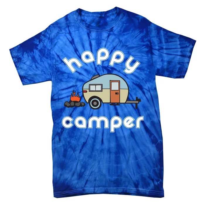 Happy Camper Camping Great Gift Great Gift Camper Trailer Fire Jumper Tie-Dye T-Shirt