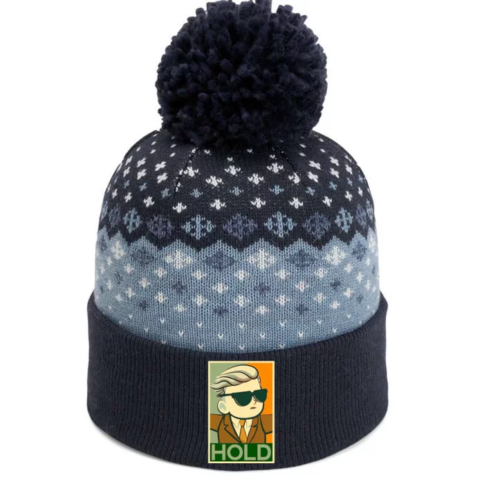 Hold Crypto Currency Cartoon The Baniff Cuffed Pom Beanie