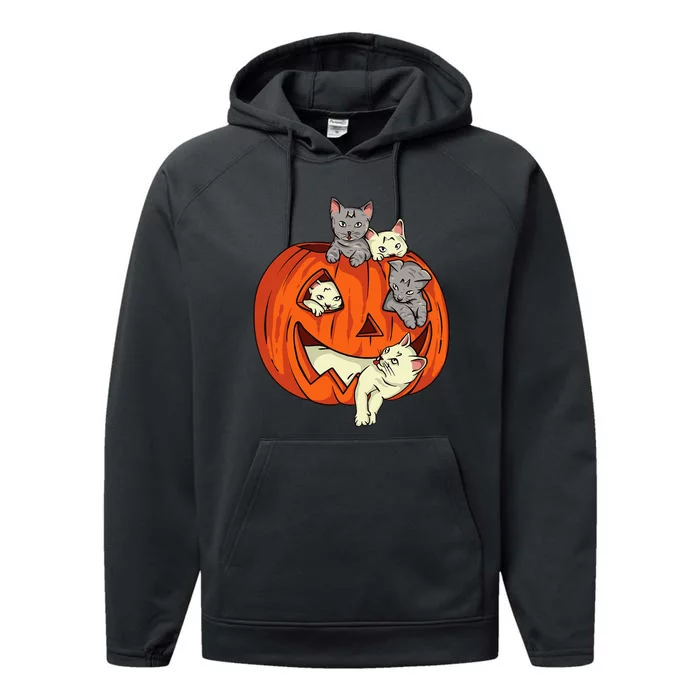 Halloween Costume Cat Pumpkin Carved Jack O Lantern Performance Fleece Hoodie