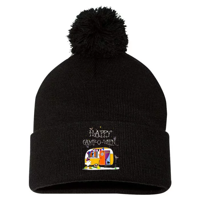 Happy Camper CampOWeen Halloween Funny Cute Graphic Pom Pom 12in Knit Beanie