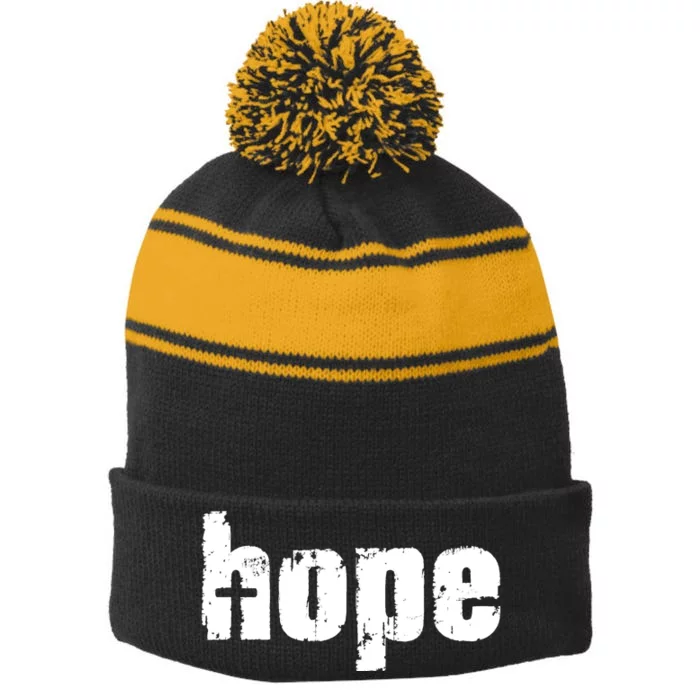 Hope Cross Christianity Stripe Pom Pom Beanie