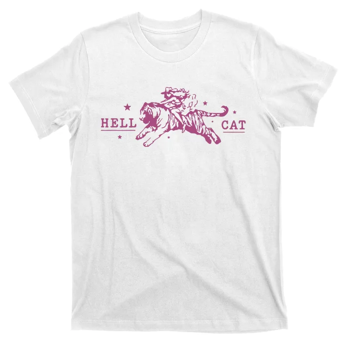 Hell Cat Cowgirl Riding Tiger Vintage T-Shirt