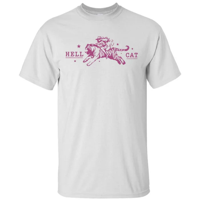 Hell Cat Cowgirl Riding Tiger Vintage Tall T-Shirt