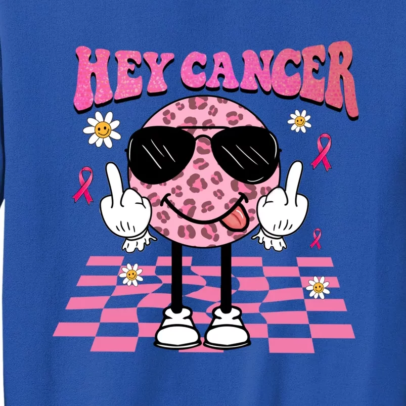 Hey Cancer Cow Smile Face Leopard Breast Cancer Awareness Gift Tall Sweatshirt