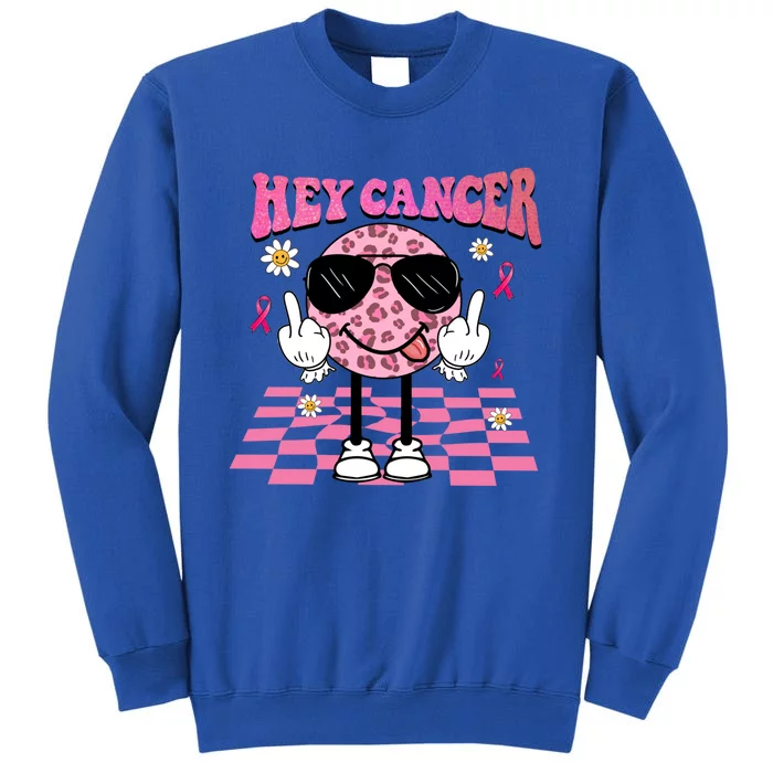 Hey Cancer Cow Smile Face Leopard Breast Cancer Awareness Gift Tall Sweatshirt