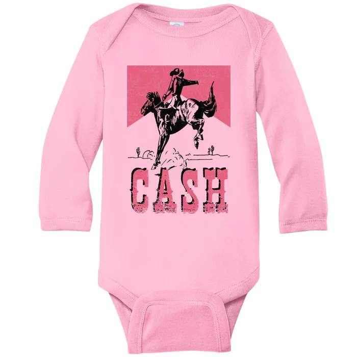 Howdy Cash Cowboy 90s Personalized Cash Country Outlaw Lover Baby Long Sleeve Bodysuit