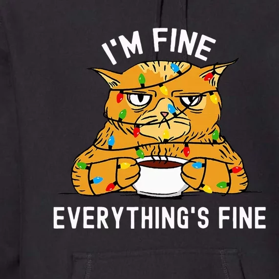 Hilarious Christmas Cat with Festive Lights Premium Hoodie