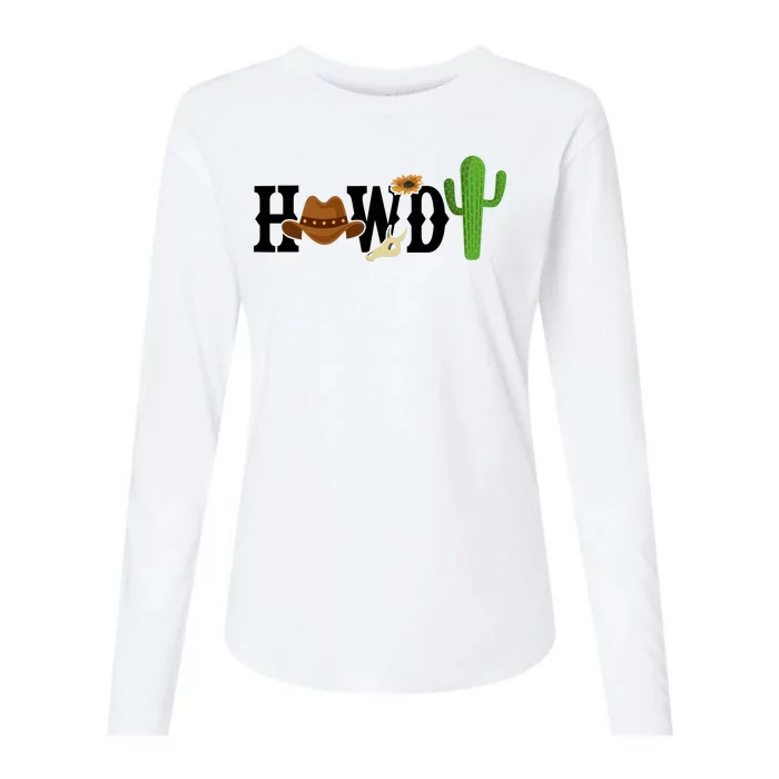 Howdy Cactus Country Womens Cotton Relaxed Long Sleeve T-Shirt