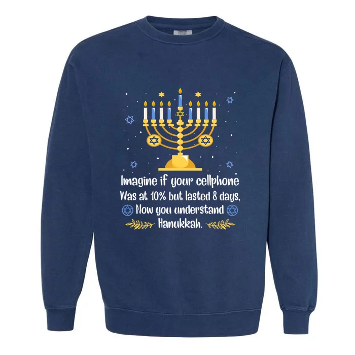 Hanukkah Cellphone Chanukkah Menorah Christmas Garment-Dyed Sweatshirt