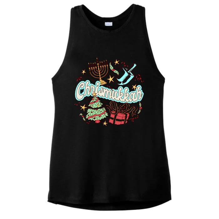 Hanukkah & Christmas Chrismukkah Funny Tree Presents Ladies Tri-Blend Wicking Tank