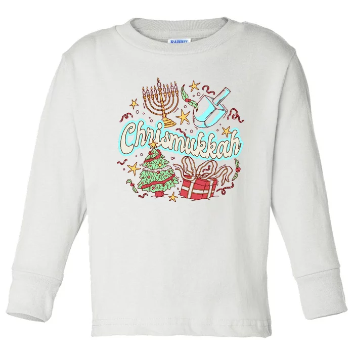 Hanukkah & Christmas Chrismukkah Funny Tree Presents Toddler Long Sleeve Shirt