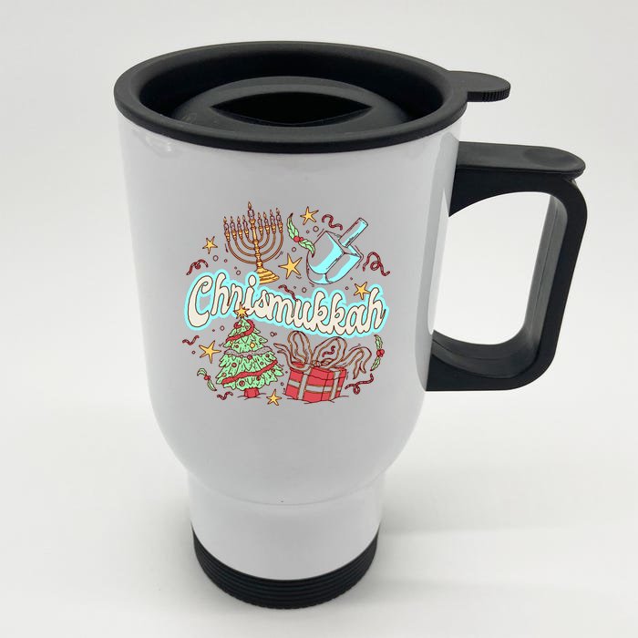 Hanukkah & Christmas Chrismukkah Funny Tree Presents Front & Back Stainless Steel Travel Mug