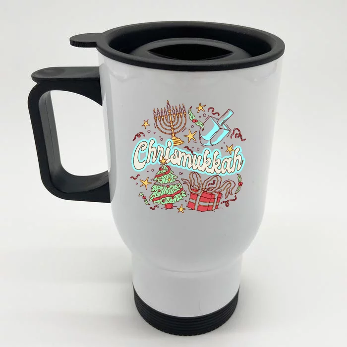 Hanukkah & Christmas Chrismukkah Funny Tree Presents Front & Back Stainless Steel Travel Mug