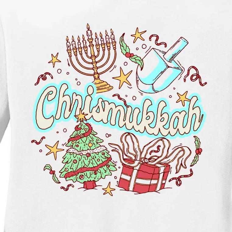 Hanukkah & Christmas Chrismukkah Funny Tree Presents Ladies Long Sleeve Shirt