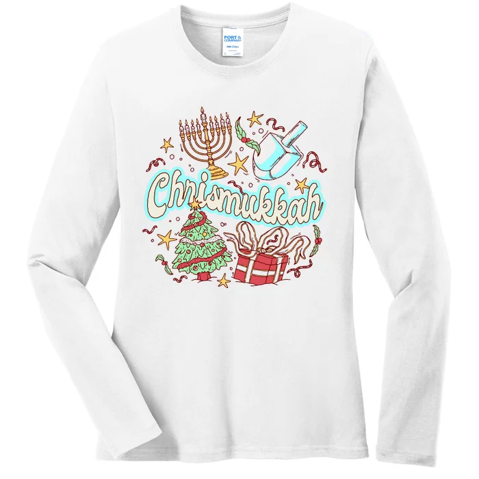 Hanukkah & Christmas Chrismukkah Funny Tree Presents Ladies Long Sleeve Shirt