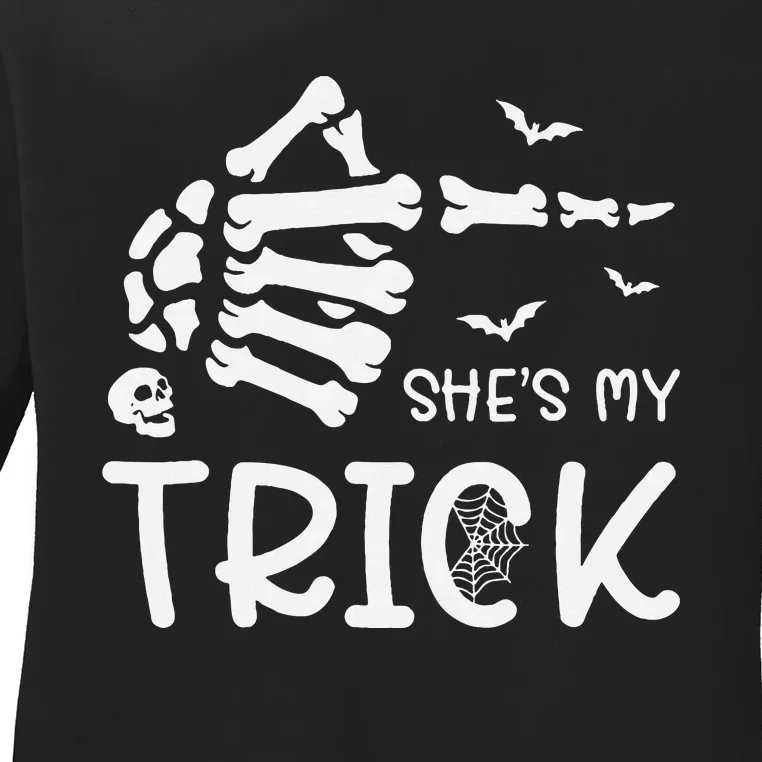 Halloween Costume Couples SheS My Trick Skeleton Hand Ladies Long Sleeve Shirt