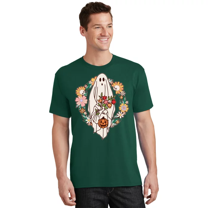 Halloween Creepy Cute Boho Flower Ghost T-Shirt