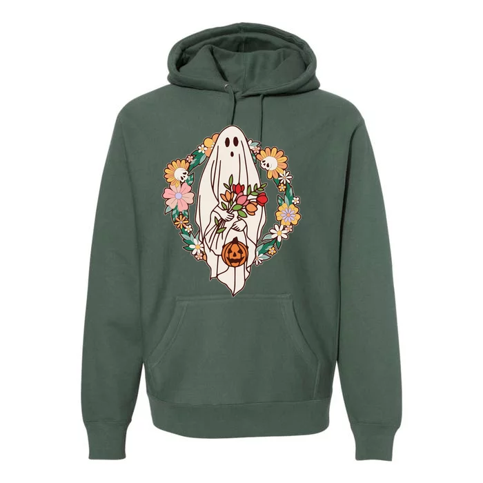 Halloween Creepy Cute Boho Flower Ghost Premium Hoodie