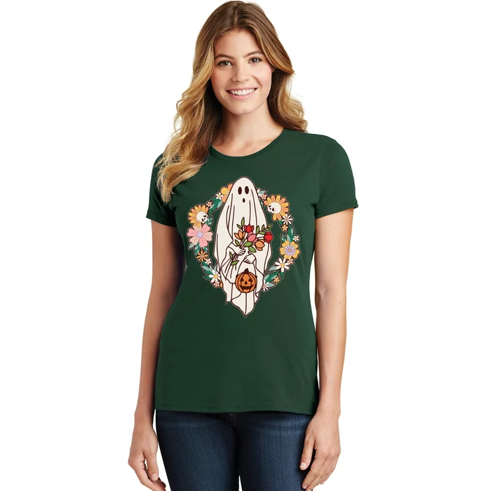 Halloween Creepy Cute Boho Flower Ghost Women's T-Shirt