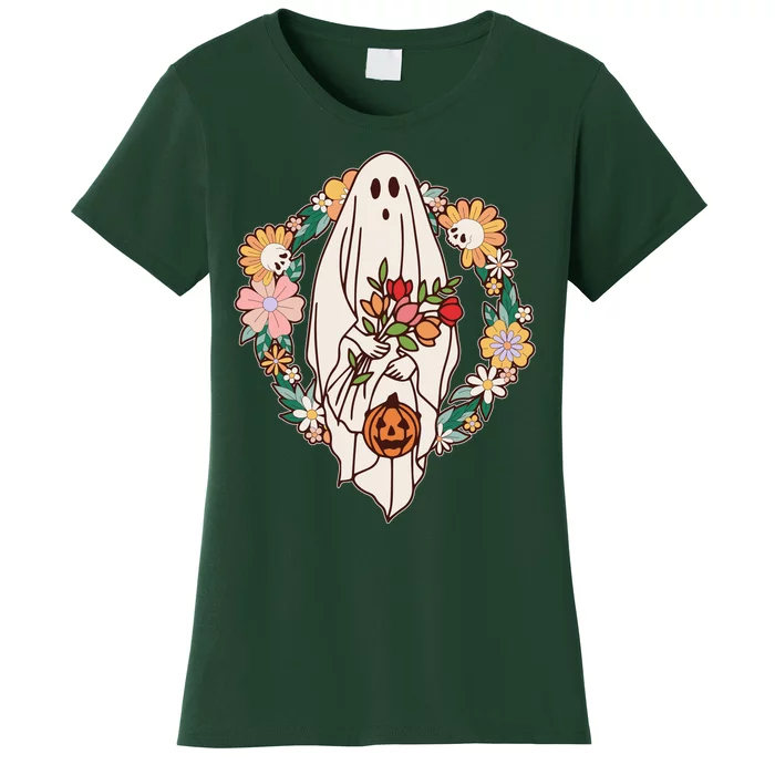 Halloween Creepy Cute Boho Flower Ghost Women's T-Shirt