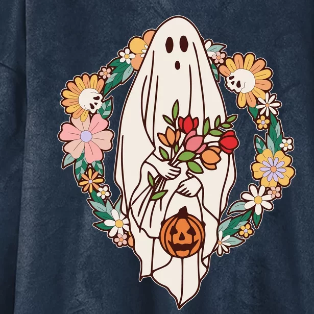 Halloween Creepy Cute Boho Flower Ghost Hooded Wearable Blanket