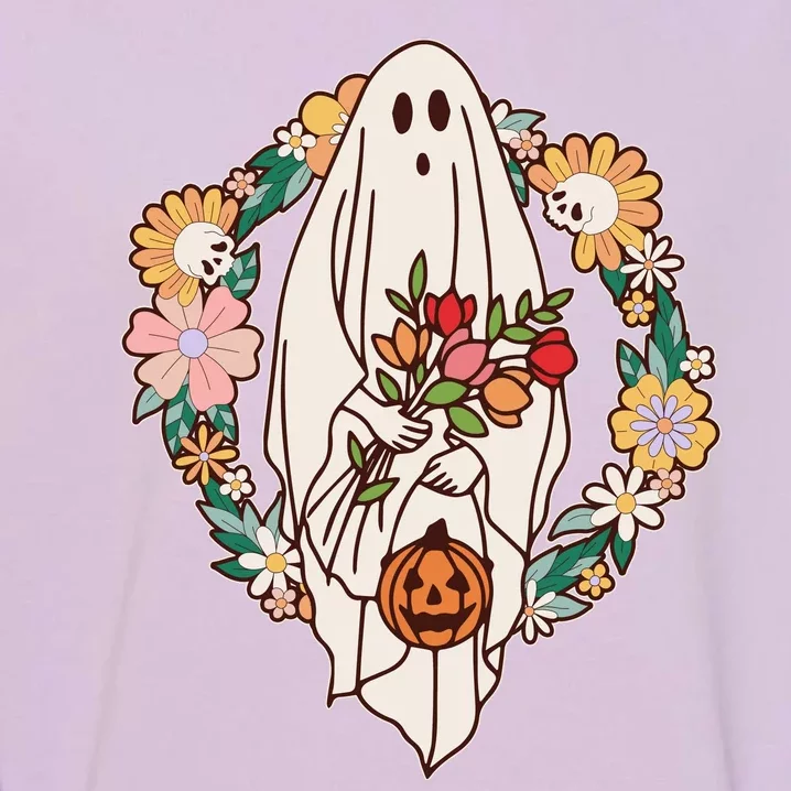 Halloween Creepy Cute Boho Flower Ghost Garment-Dyed Sweatshirt