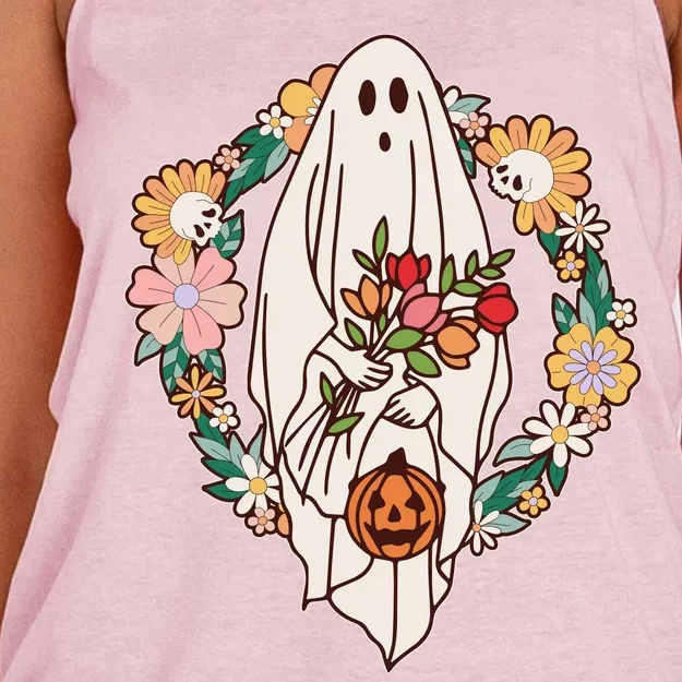 Halloween Creepy Cute Boho Flower Ghost Women's Knotted Racerback Tank