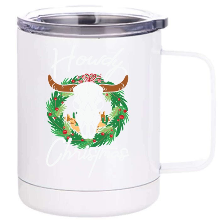 Howdy Christmas Cactus Country Western Xmas Lights Gift Front & Back 12oz Stainless Steel Tumbler Cup