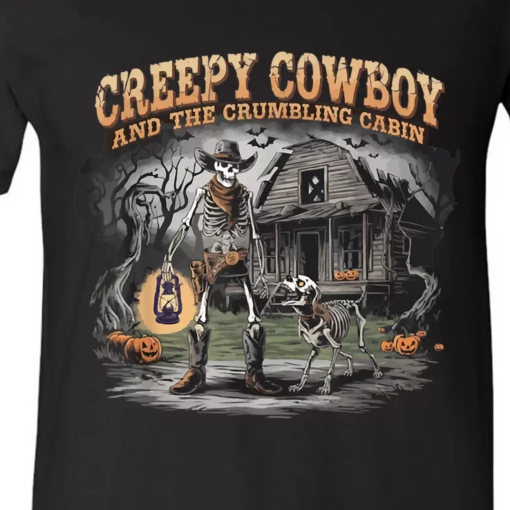 Halloween Creepy Cowboy Skeleton Western Cowboy Howdy Ghouls V-Neck T-Shirt