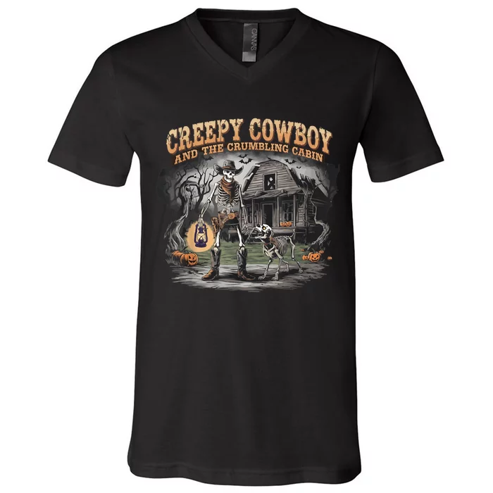 Halloween Creepy Cowboy Skeleton Western Cowboy Howdy Ghouls V-Neck T-Shirt