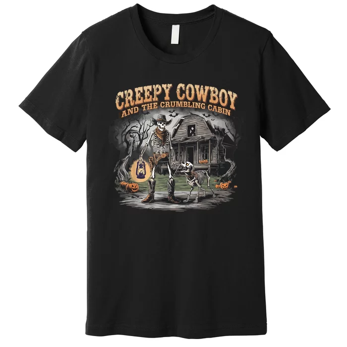 Halloween Creepy Cowboy Skeleton Western Cowboy Howdy Ghouls Premium T-Shirt