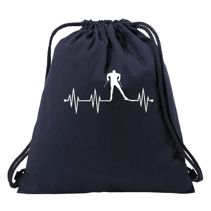 Heartbeat Cross Country Skiing And Funny Gift Drawstring Bag