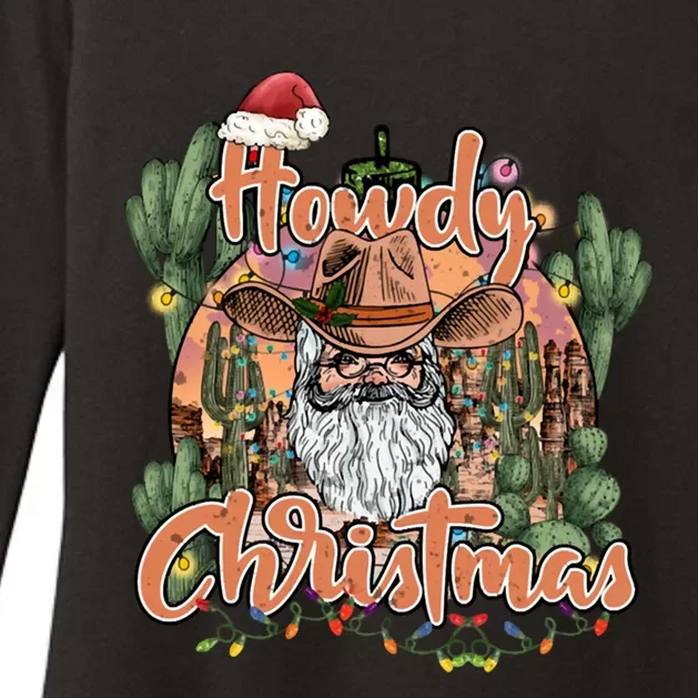 Howdy Christmas Cow Christmas Western Santa Tees Gift Womens CVC Long Sleeve Shirt