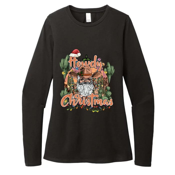 Howdy Christmas Cow Christmas Western Santa Tees Gift Womens CVC Long Sleeve Shirt