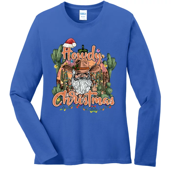 Howdy Christmas Cow Christmas Western Santa Tees Gift Ladies Long Sleeve Shirt