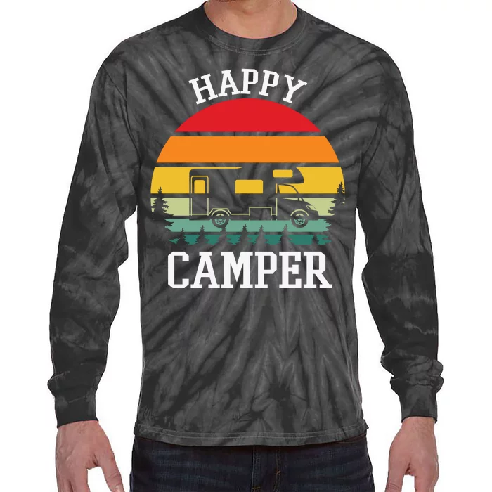 Happy Camper Cute Gift Retro Tie-Dye Long Sleeve Shirt