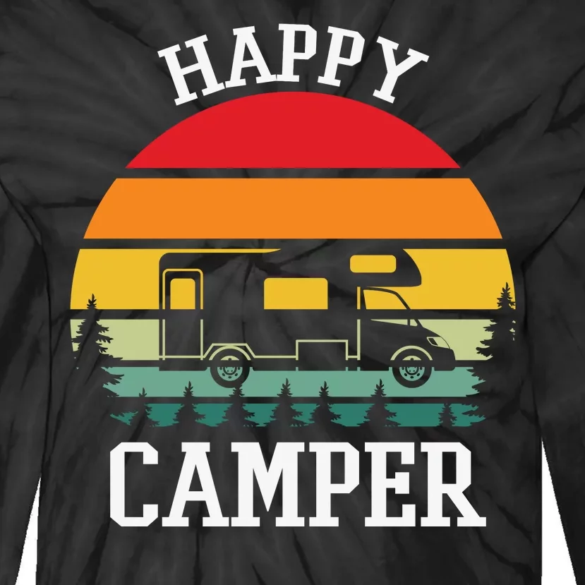 Happy Camper Cute Gift Retro Tie-Dye Long Sleeve Shirt