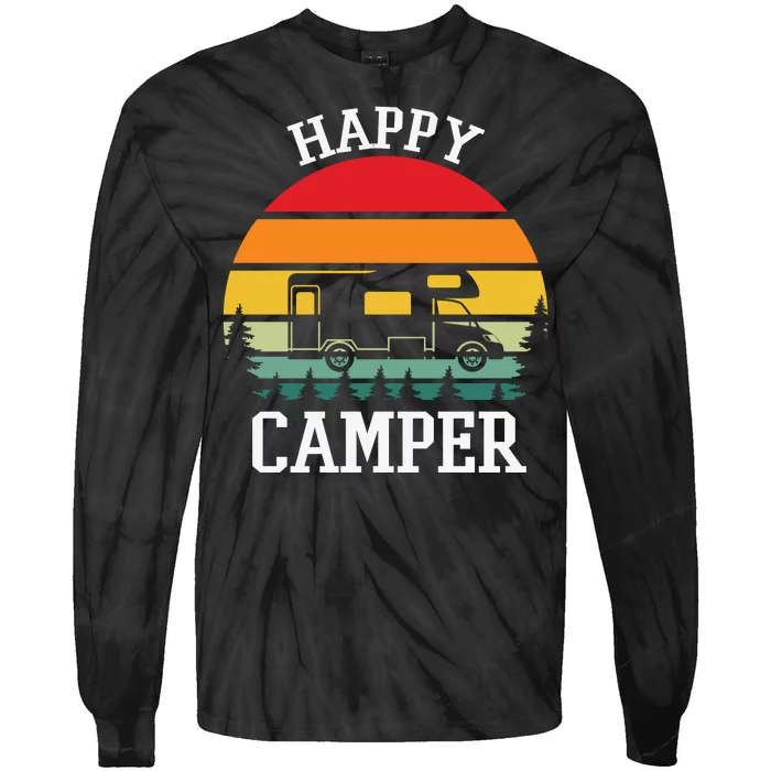 Happy Camper Cute Gift Retro Tie-Dye Long Sleeve Shirt